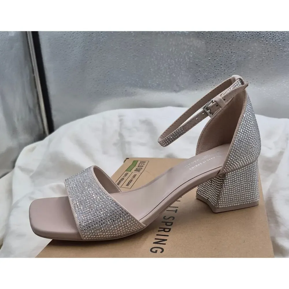 NEW Call It Spring Vickii block heel sandals rhinestone-covered finish SIZE 8.5